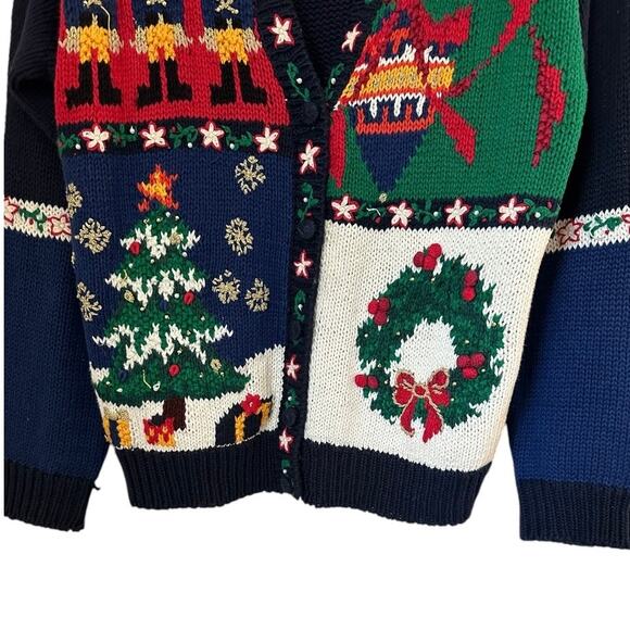 Vintage Hand Knit Style Ugly Christmas Grandma Holiday Christmas Cardigan Small - Picture 7 of 11